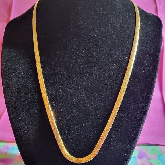 Herringbone Stardust Chain, Italian 14K Yellow Gold Over Sterling Silver 18in - Picture 1 of 4